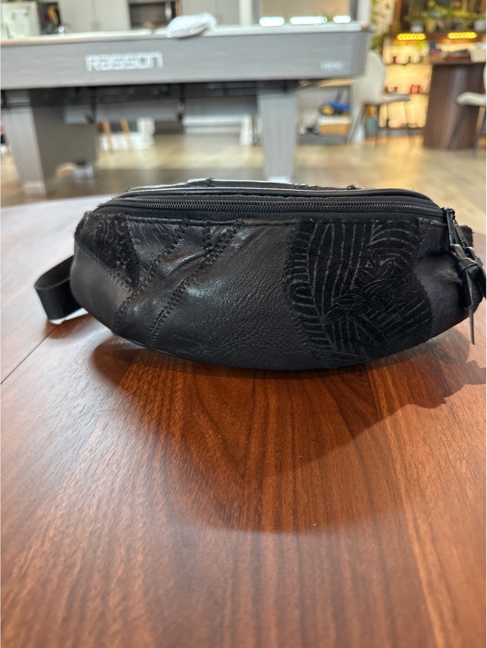 Black Genuine Leather Waist Bag with Adjustable Strap